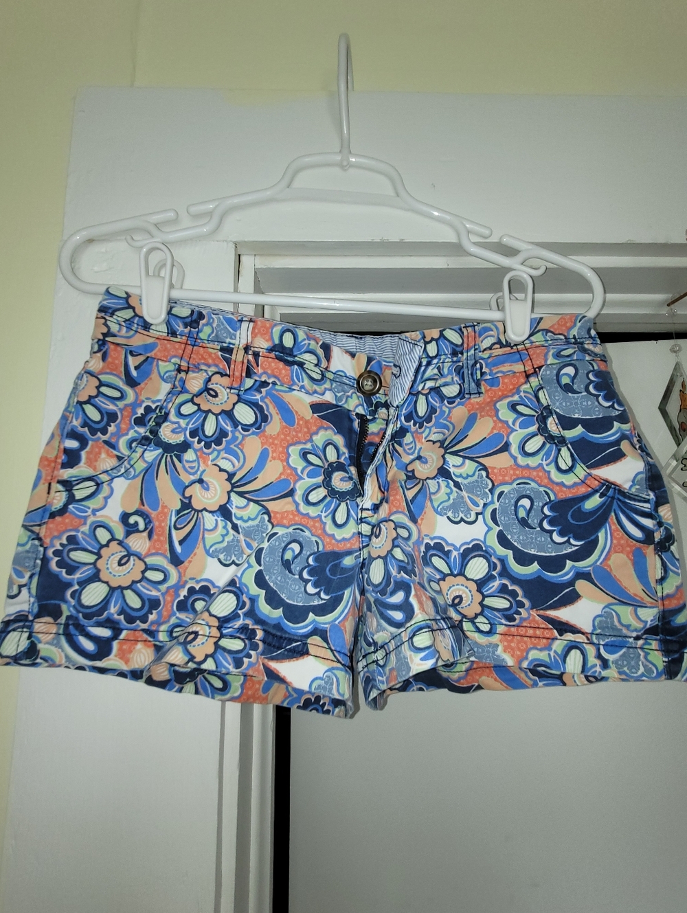 Red Camel Floral Print Jean Shorts - Blue & Peach